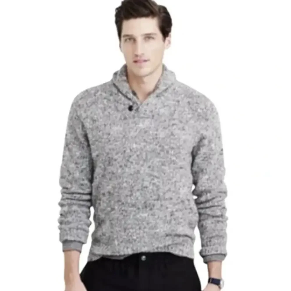 J. Crew Wool Alpaca Shawl Collar Marled Gray Brown Knit Sweater Men Size Medium
